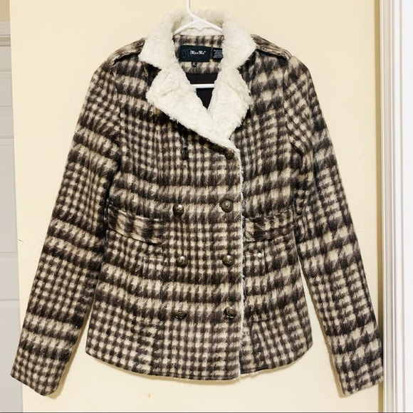 MISS ME•Plaid Houndstooth Wool Coat women size S - Picture 1 of 9